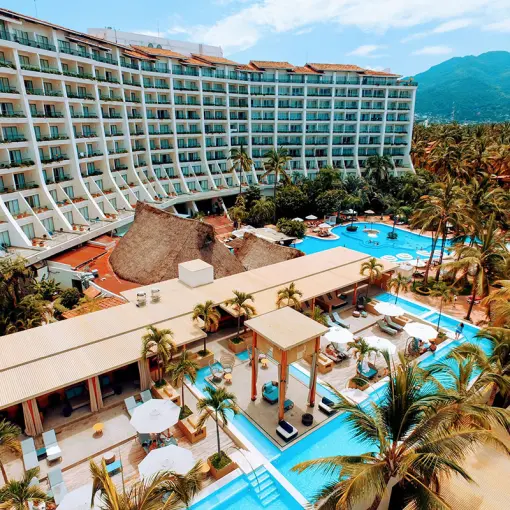 Fiesta Americana Puerto Vallarta aerial view of resort pools and building, Puerto Vallarta