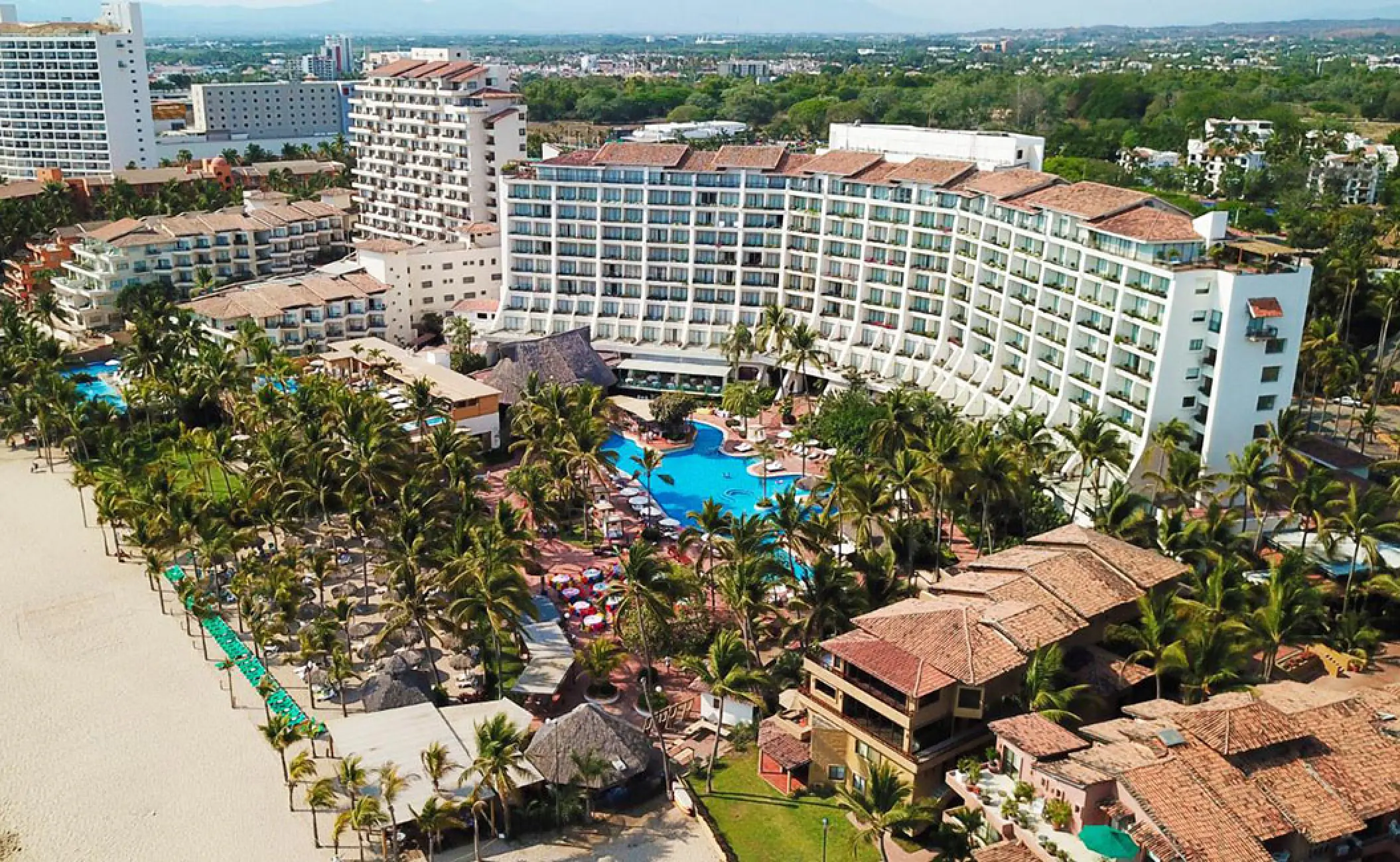 Aerial view of Fiesta Americana Puerto Vallarta exterior, pools, and tropical grounds, Puerto Vallarta