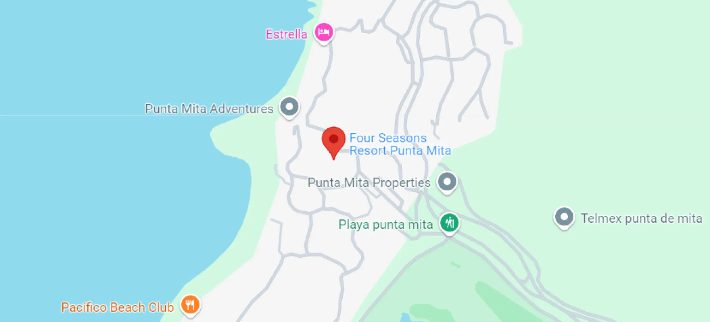 Map showing the location of Four Seasons Resort Punta Mita on the coast of Punta Mita