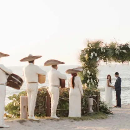 Mariachi band performing during a beach ceremony at Four Seasons Punta Mita