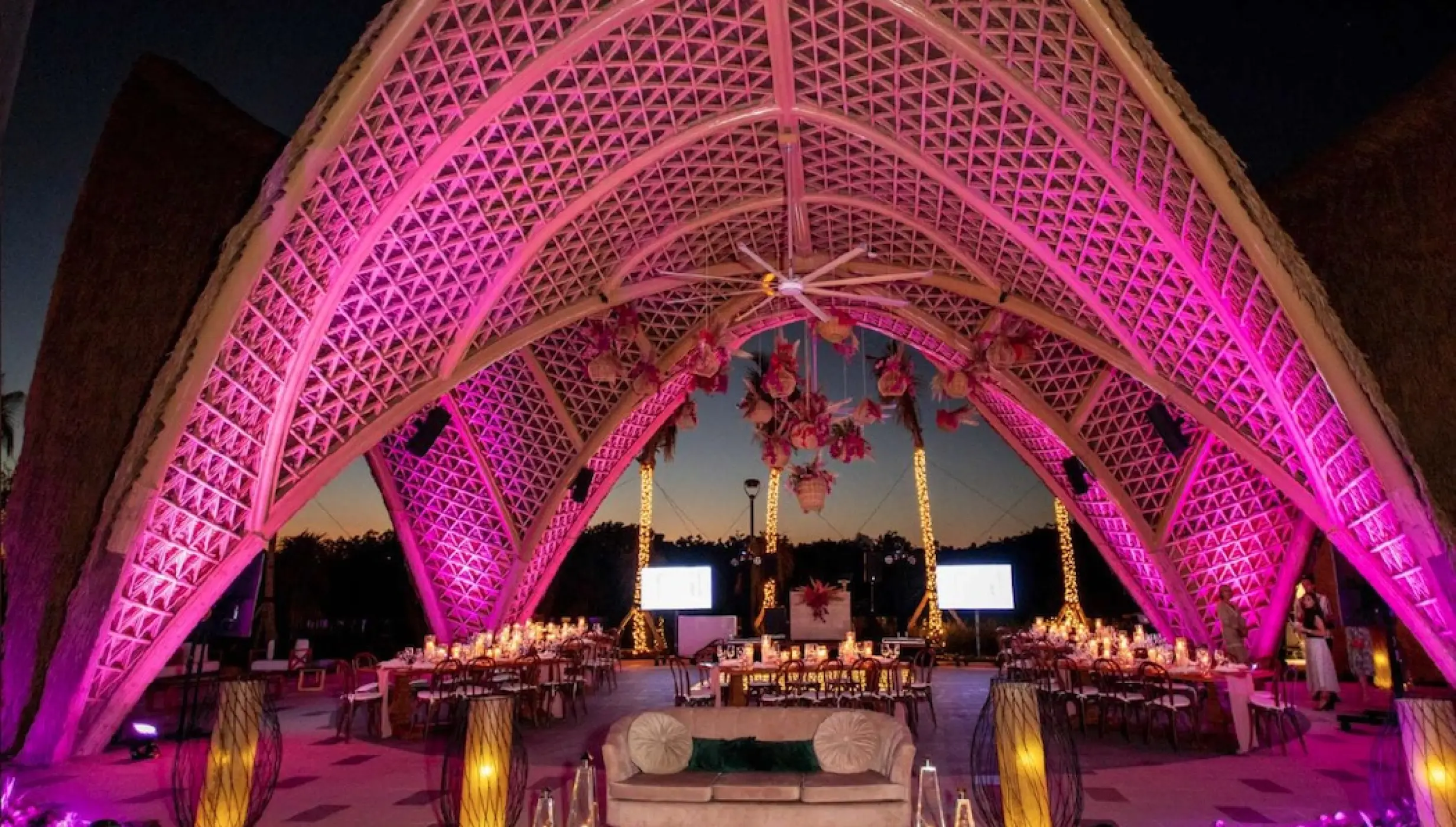 Tierra Luna wedding venue at night at Garza Blanca and Hotel Mousai Cancun