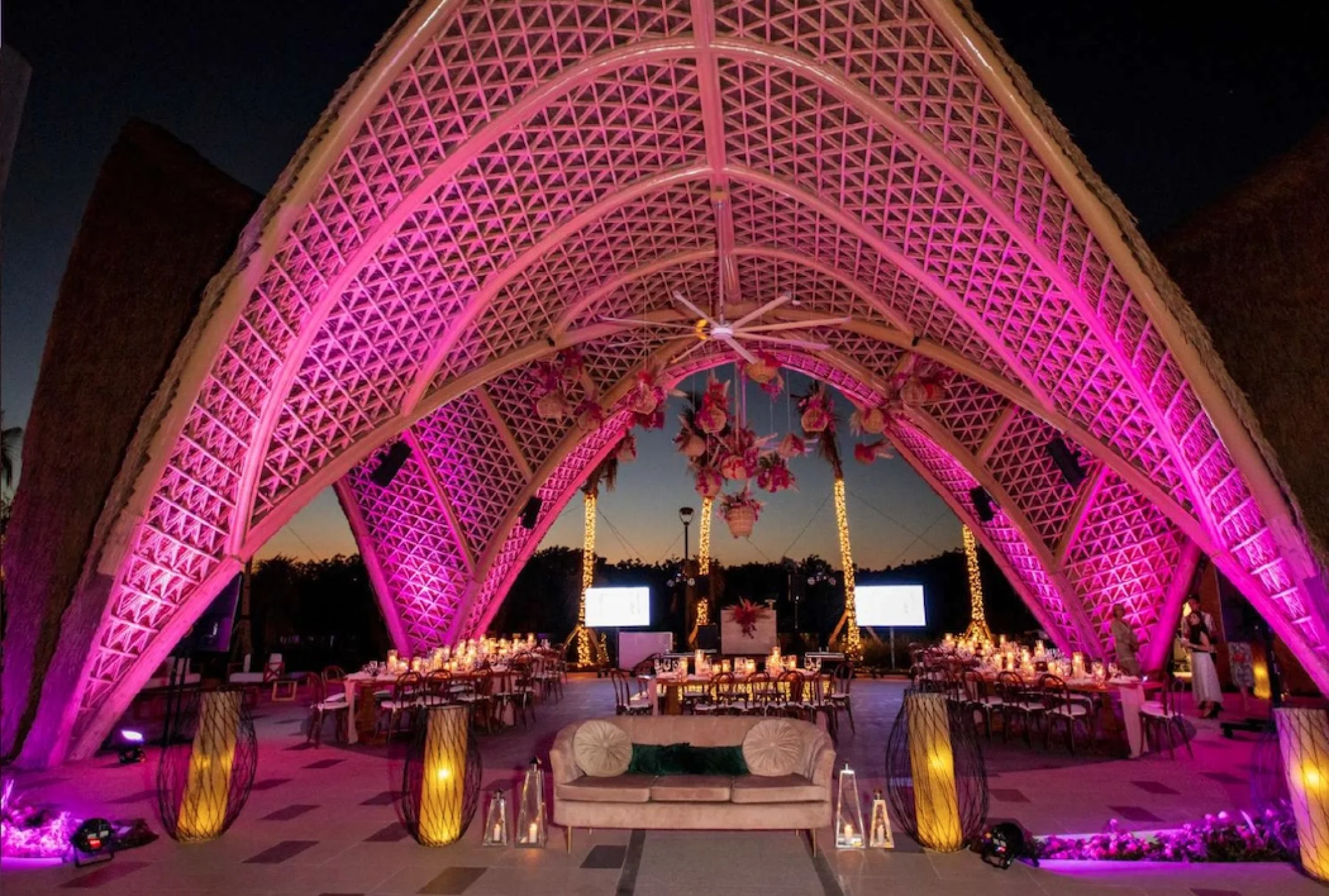 Tierra Luna wedding venue at night at Garza Blanca and Hotel Mousai Cancun