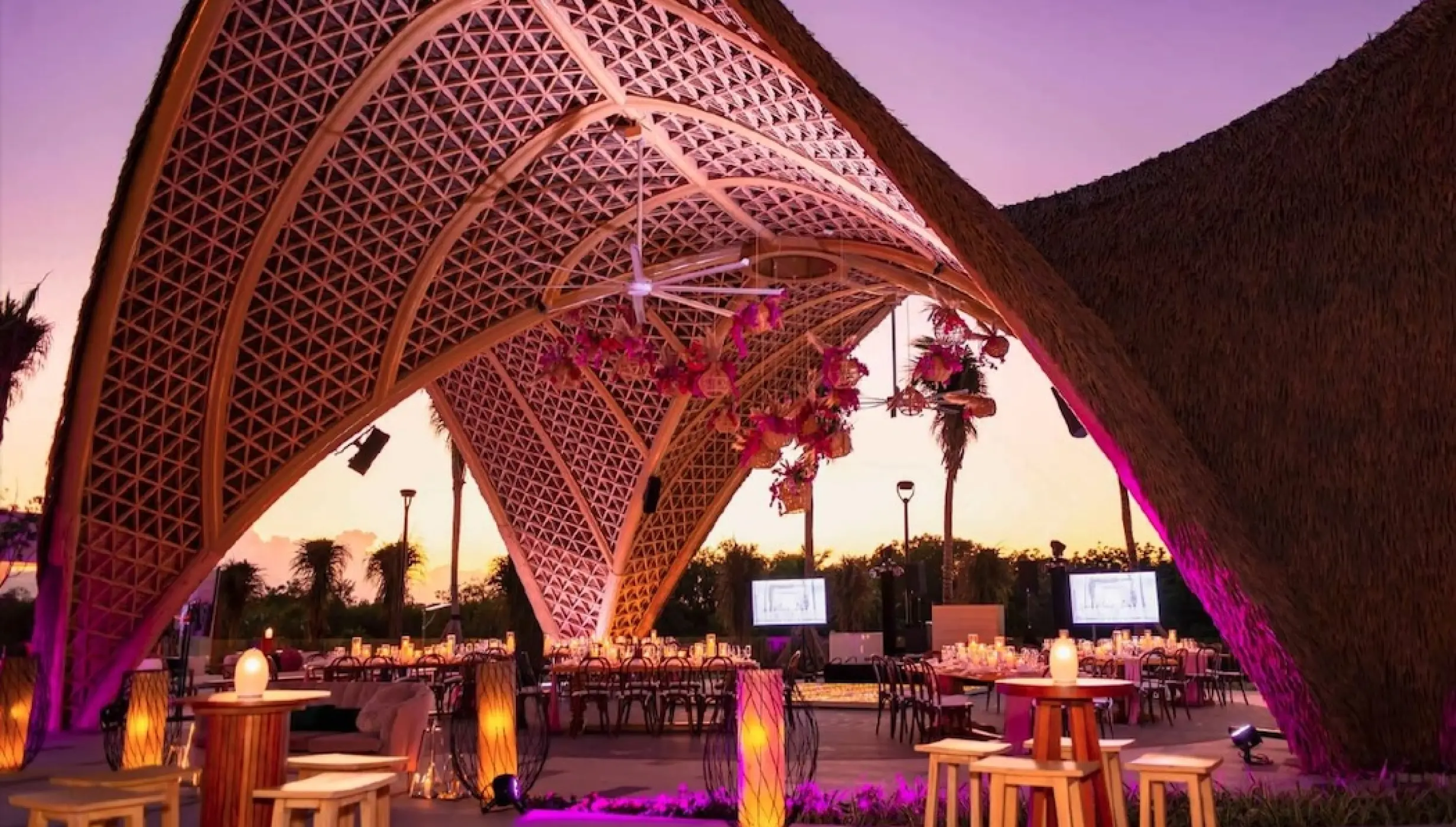Tierra Luna wedding venue at night at Garza Blanca and Hotel Mousai Cancun