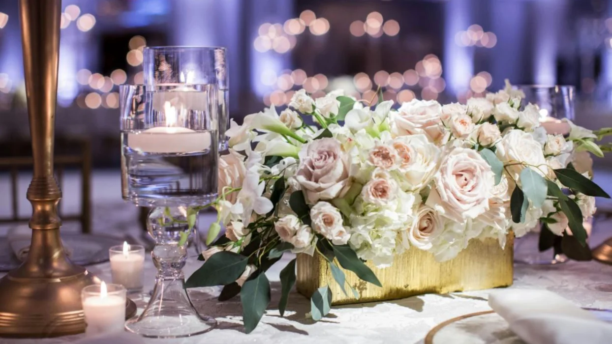 ballroom table setup for wedding reception