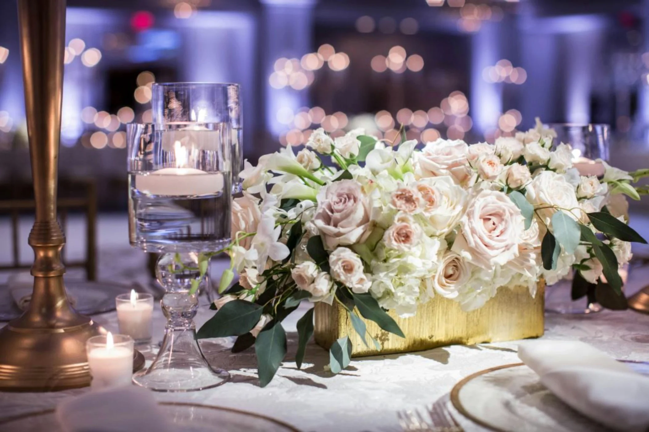 ballroom table setup for wedding reception