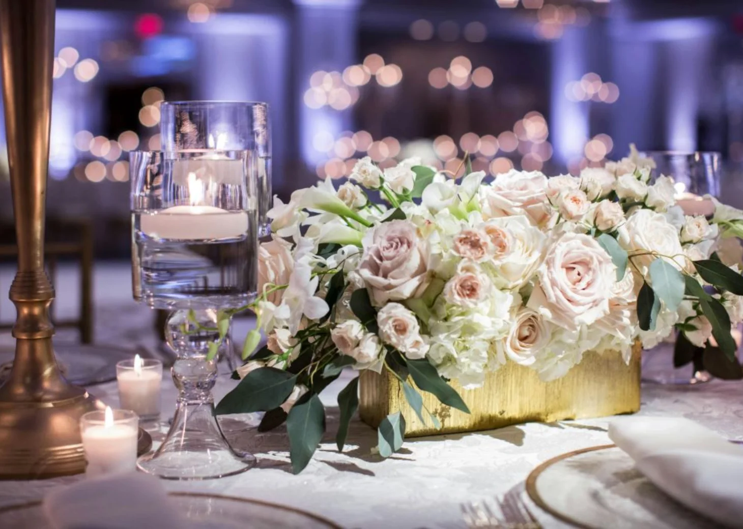ballroom table setup for wedding reception