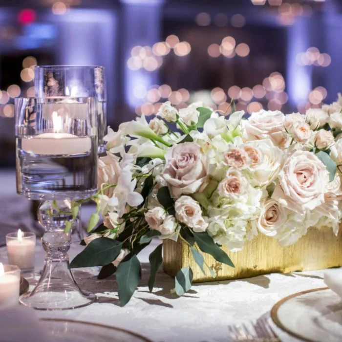 ballroom table setup for wedding reception