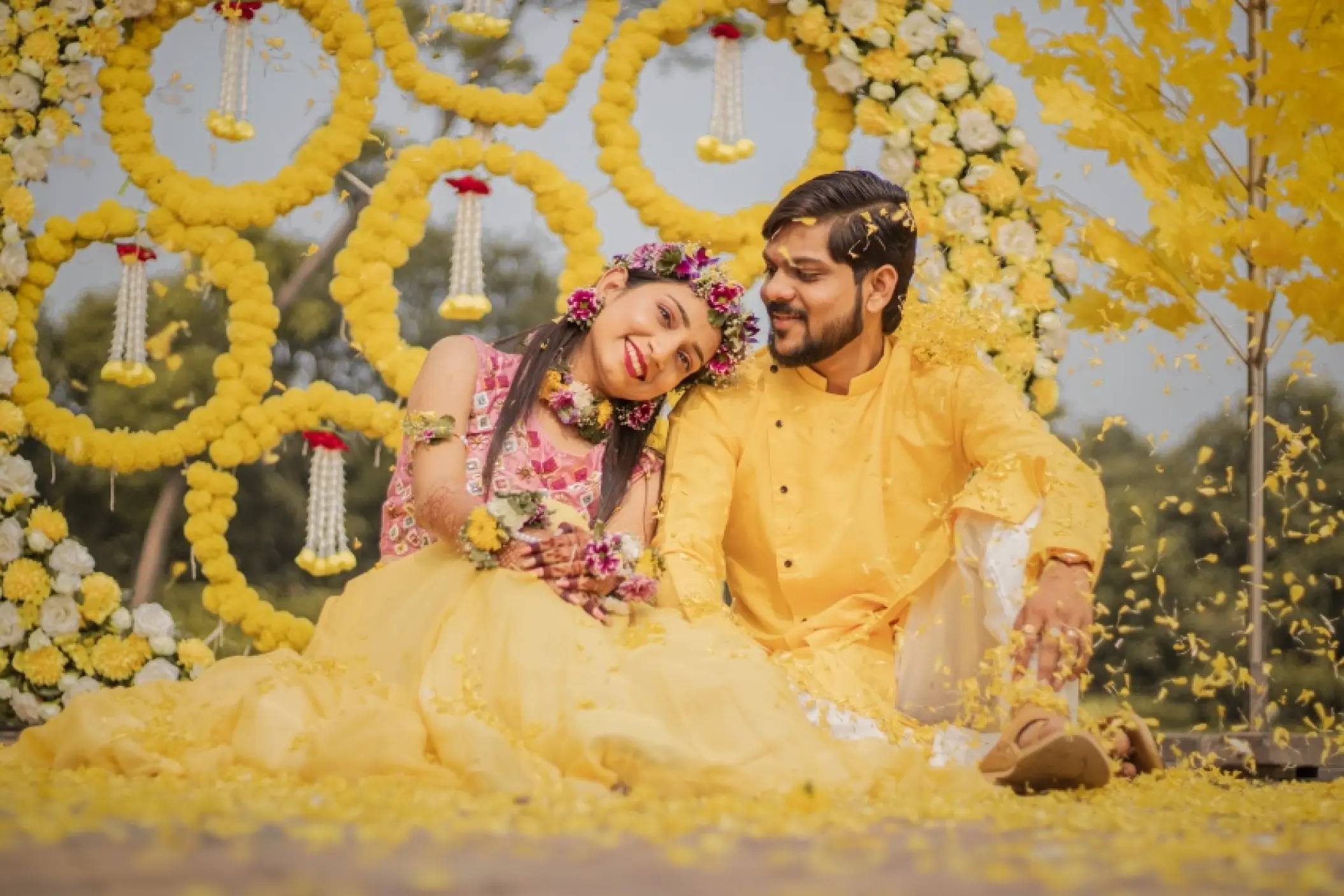 Couple at a Haldi ceremony at Grand Bavaro Princess, Punta Cana