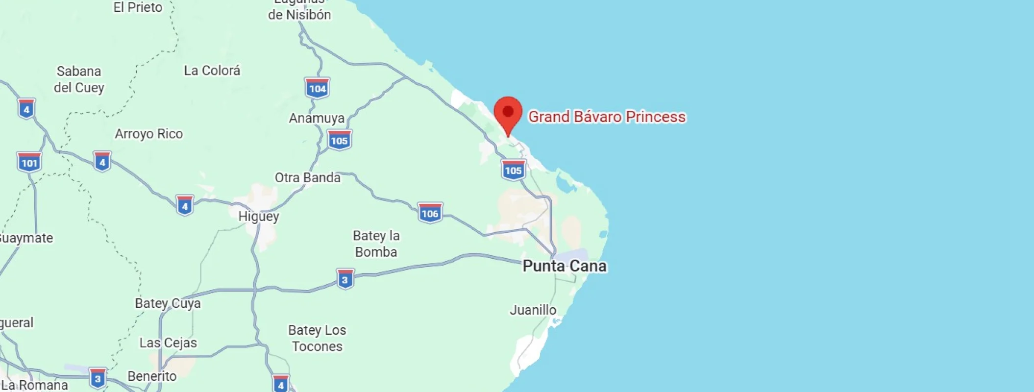 map showing location of Grand Bavaro Princess in the Dominican Republic