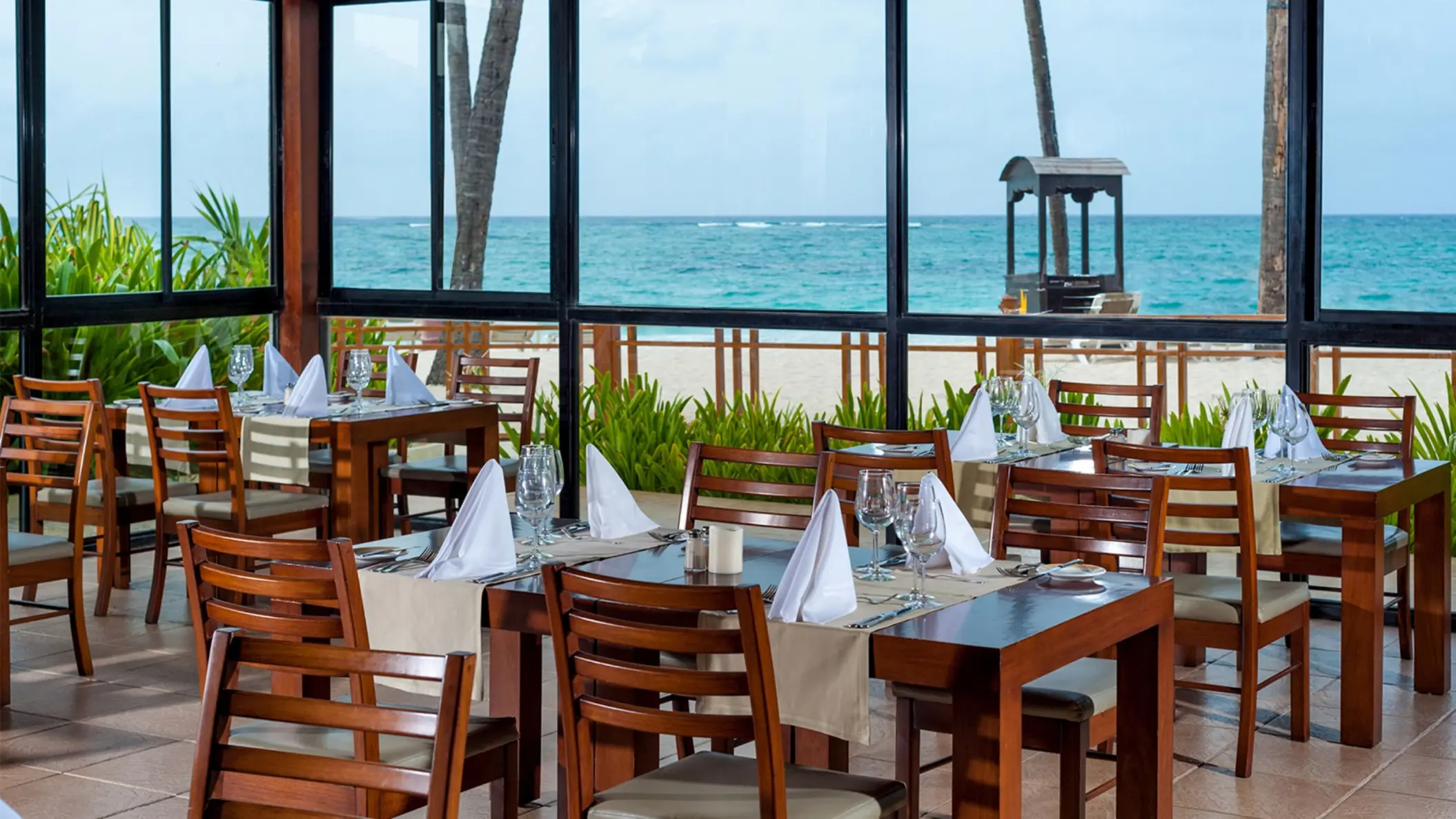 Beachfront restaurant with ocean views at Grand Bavaro Princess, Punta Cana