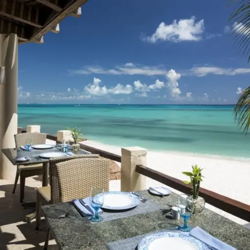 Isla Contoy restaurant patio overlooking the beach at Grand Fiesta Americana Coral Beach, Cancun
