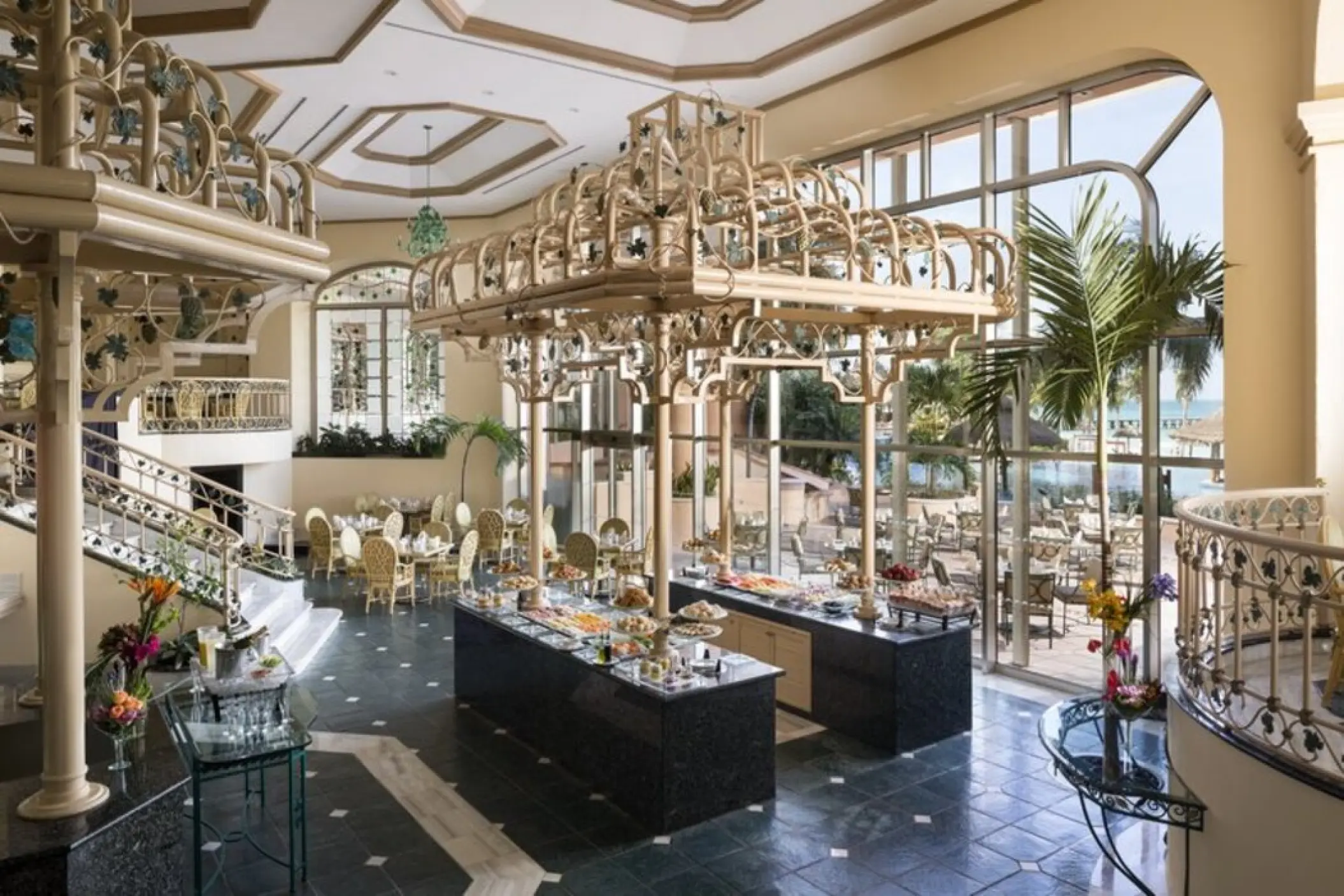 Vina del Mar restaurant buffet with large windows at Grand Fiesta Americana Coral Beach, Cancun