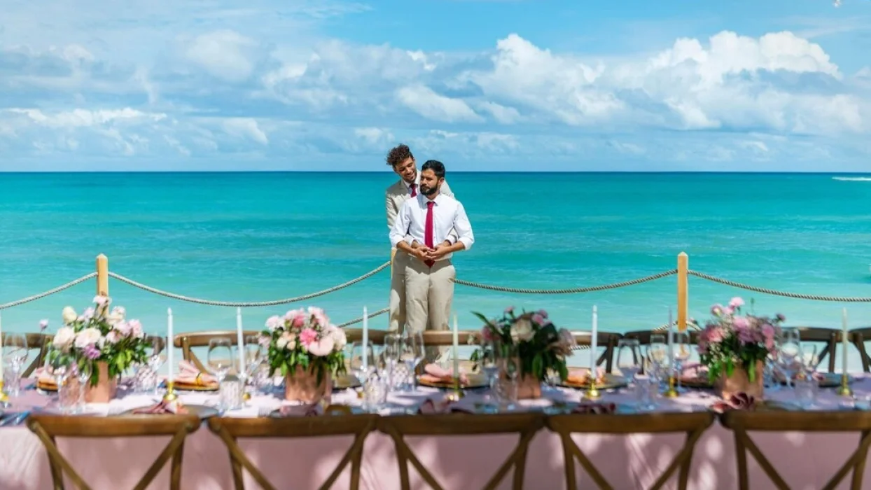 two grooms at the la uva venue at Grand Palladium Punta Cana