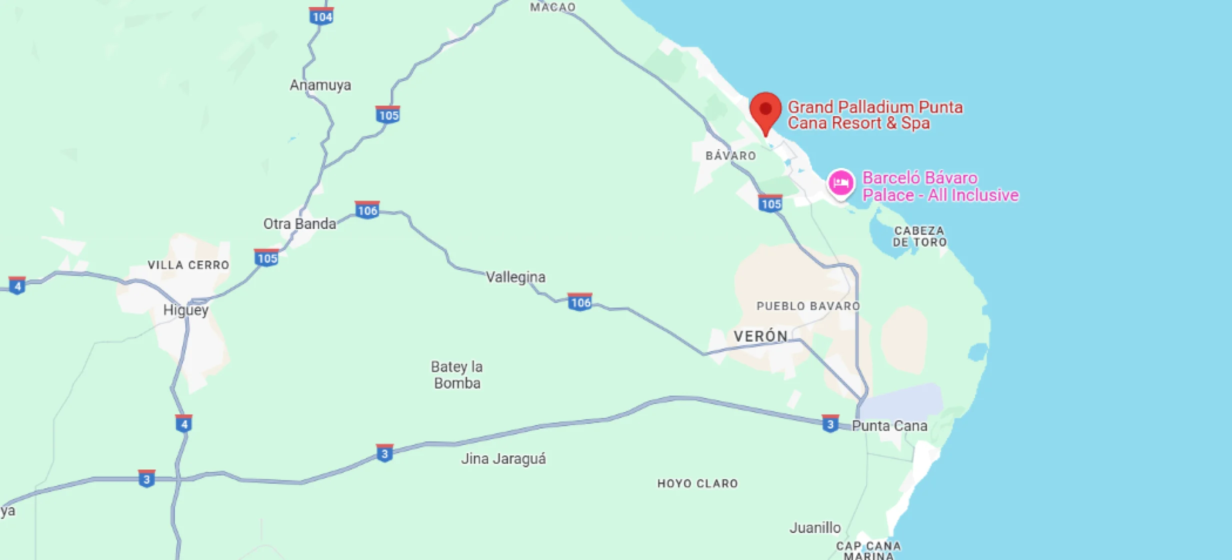 map showing location of Grand Palladium Punta Cana in the Dominican Republic