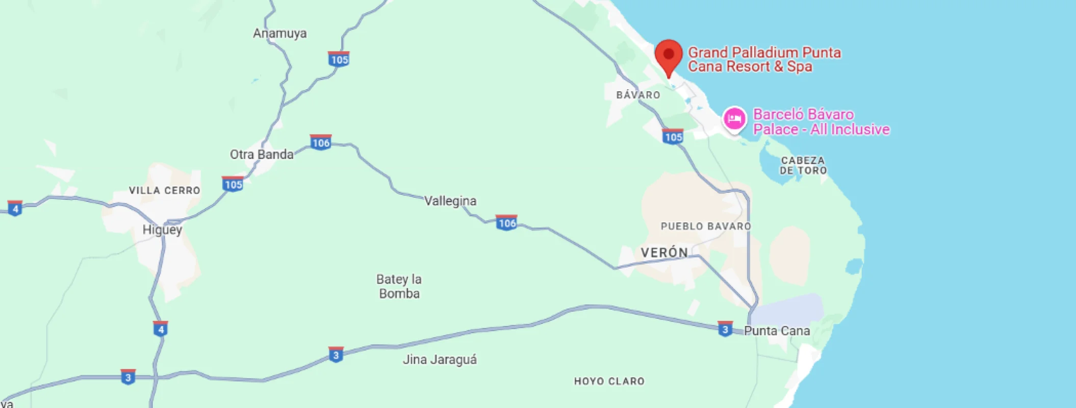 map showing location of Grand Palladium Punta Cana in the Dominican Republic