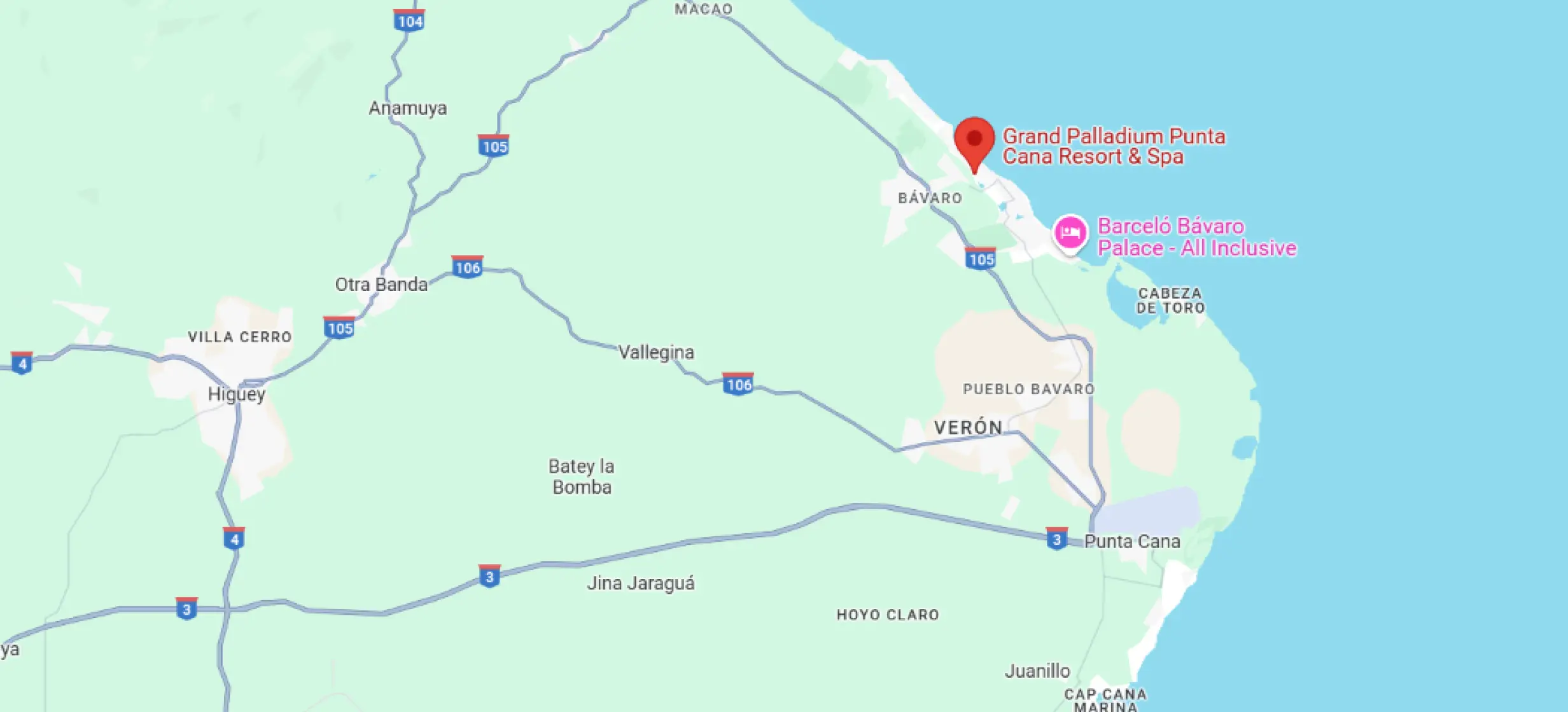 Map showing the location of Grand Palladium Punta Cana, Punta Cana