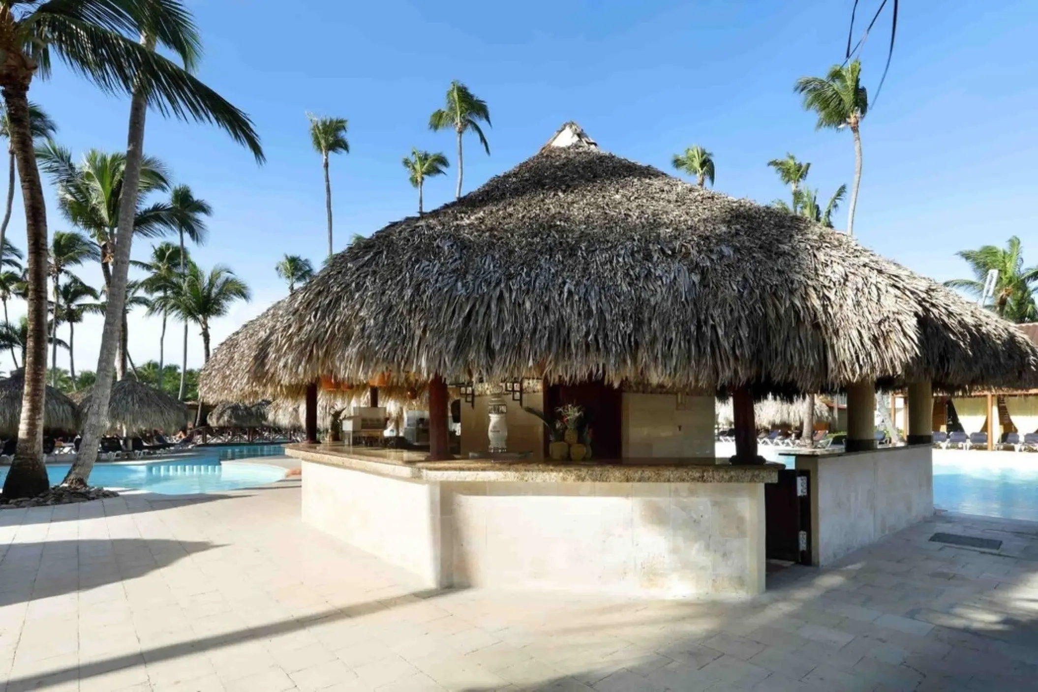 Thatched-roof poolside bar at Grand Palladium Punta Cana, Punta Cana