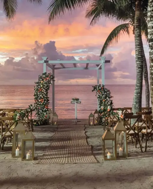 beach wedding setup at grand palladium resort complex in riviera maya