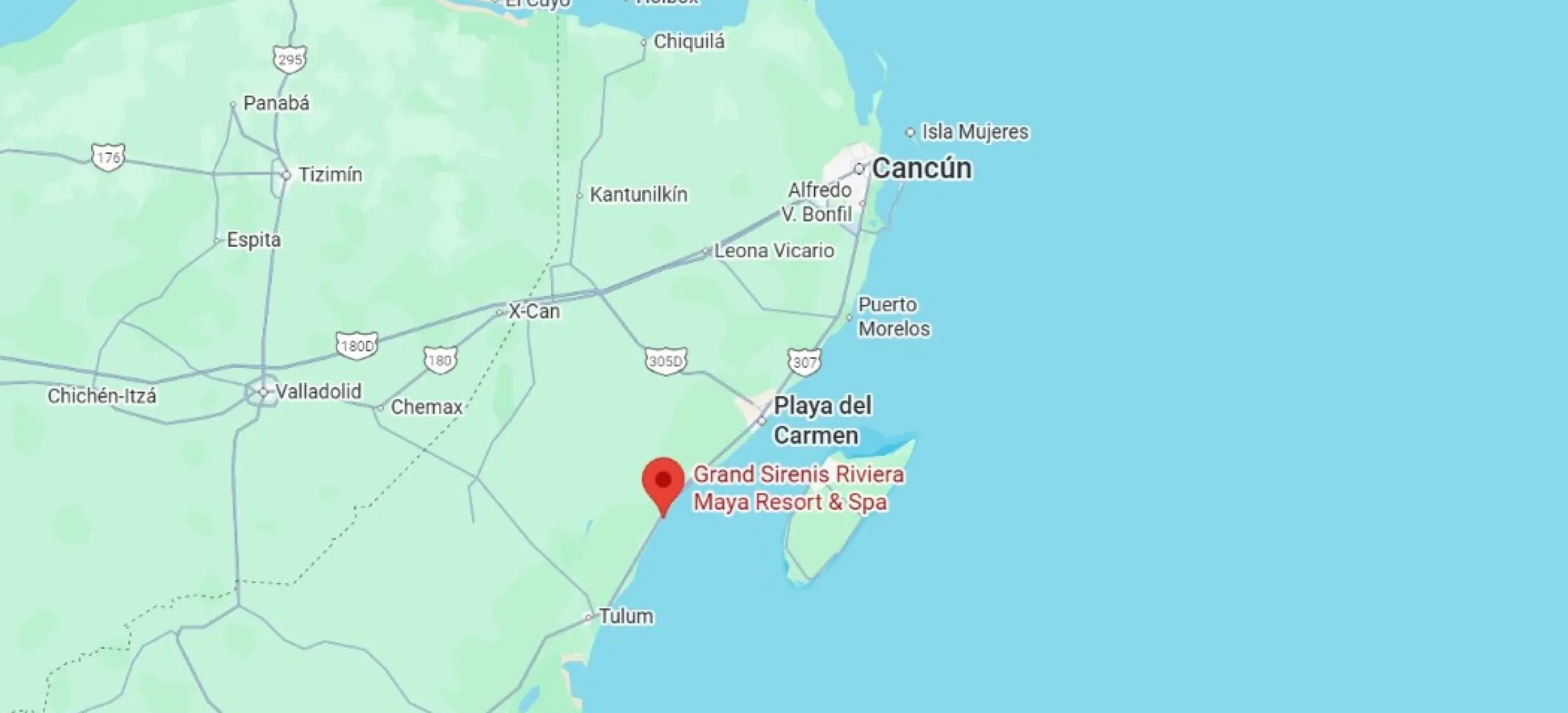 map showing location of grand sirenis riviera maya in Mexico