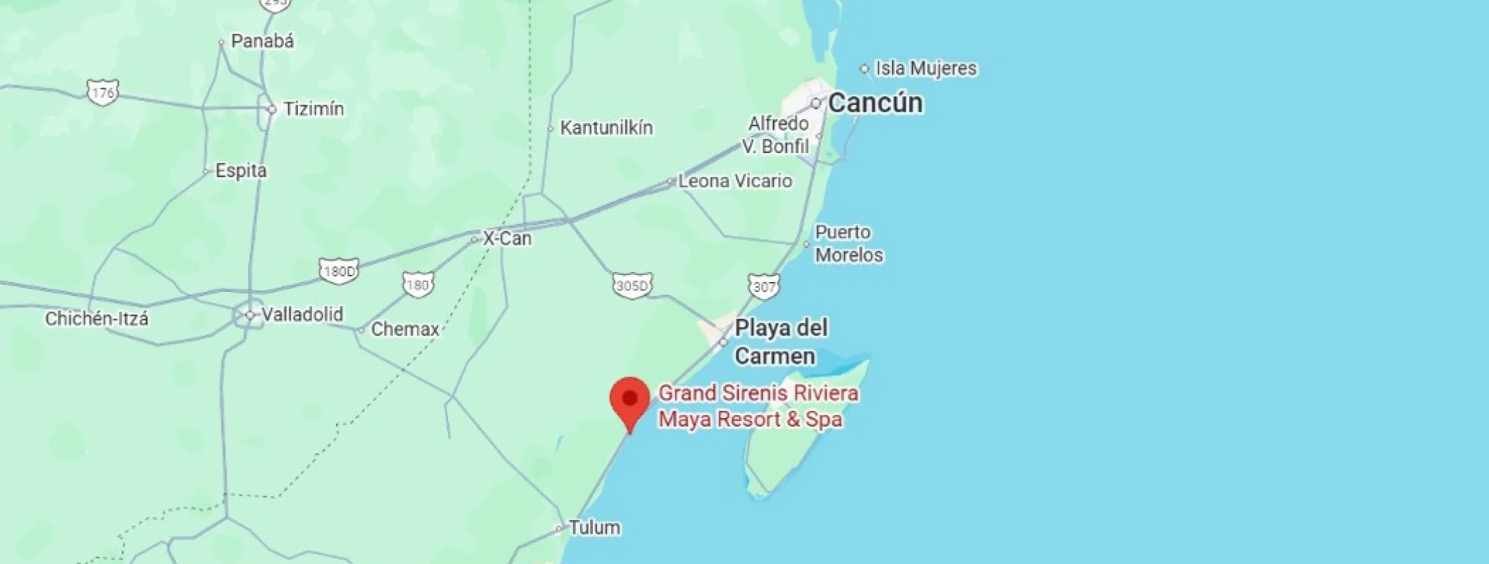 map showing location of grand sirenis riviera maya in Mexico