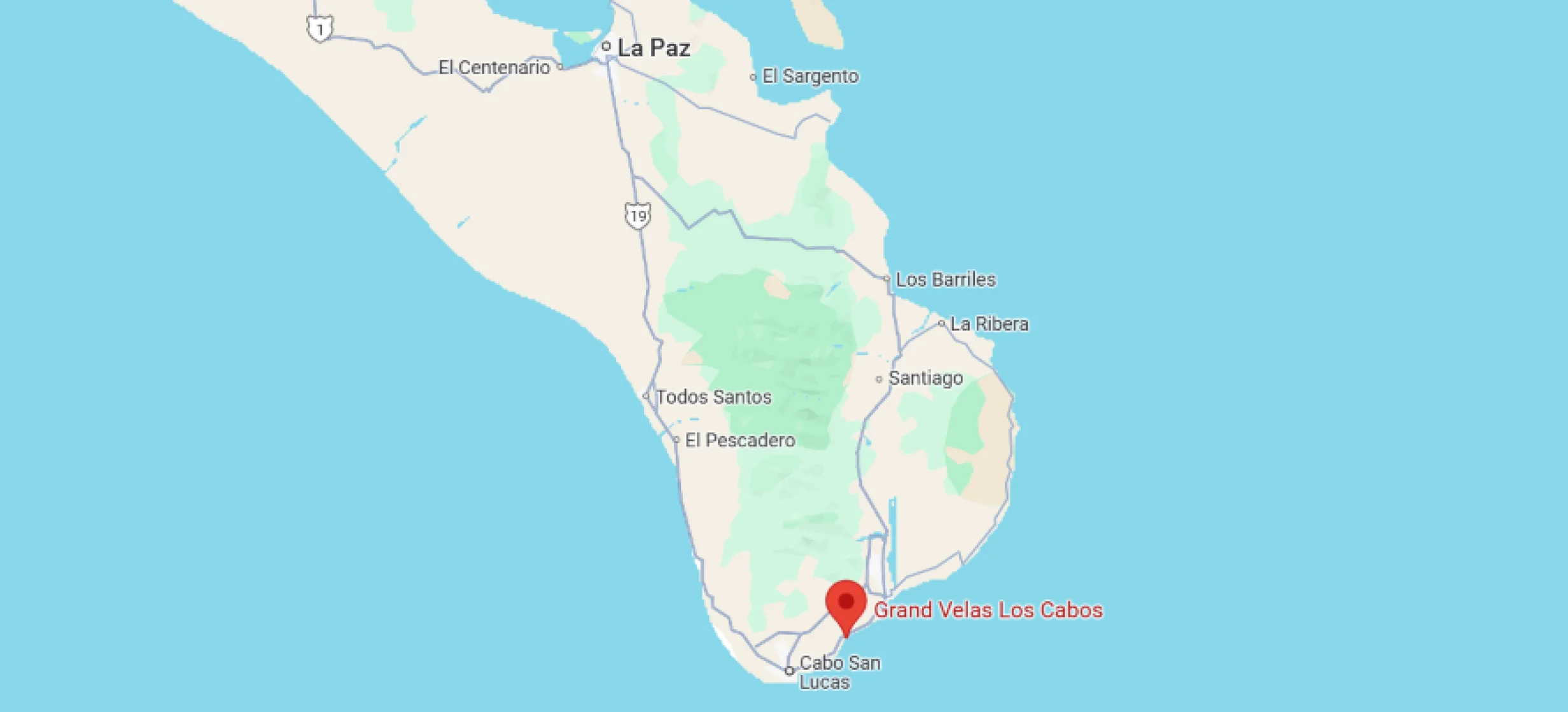 map showing location of Grand Velas Los Cabos in Mexico