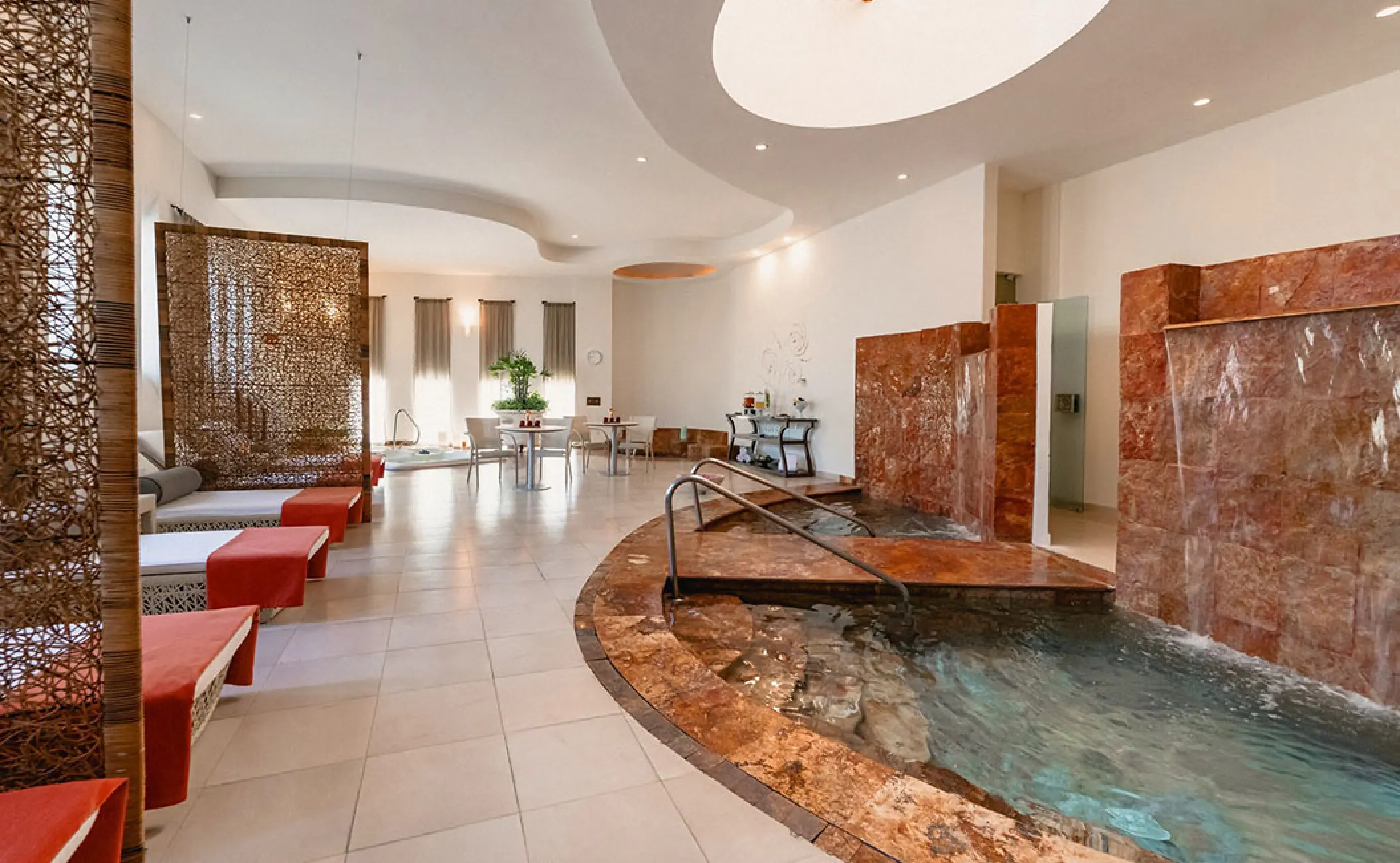 Indoor hydrotherapy pool and stone water features at Grand Velas Riviera Nayarit, Puerto Vallarta