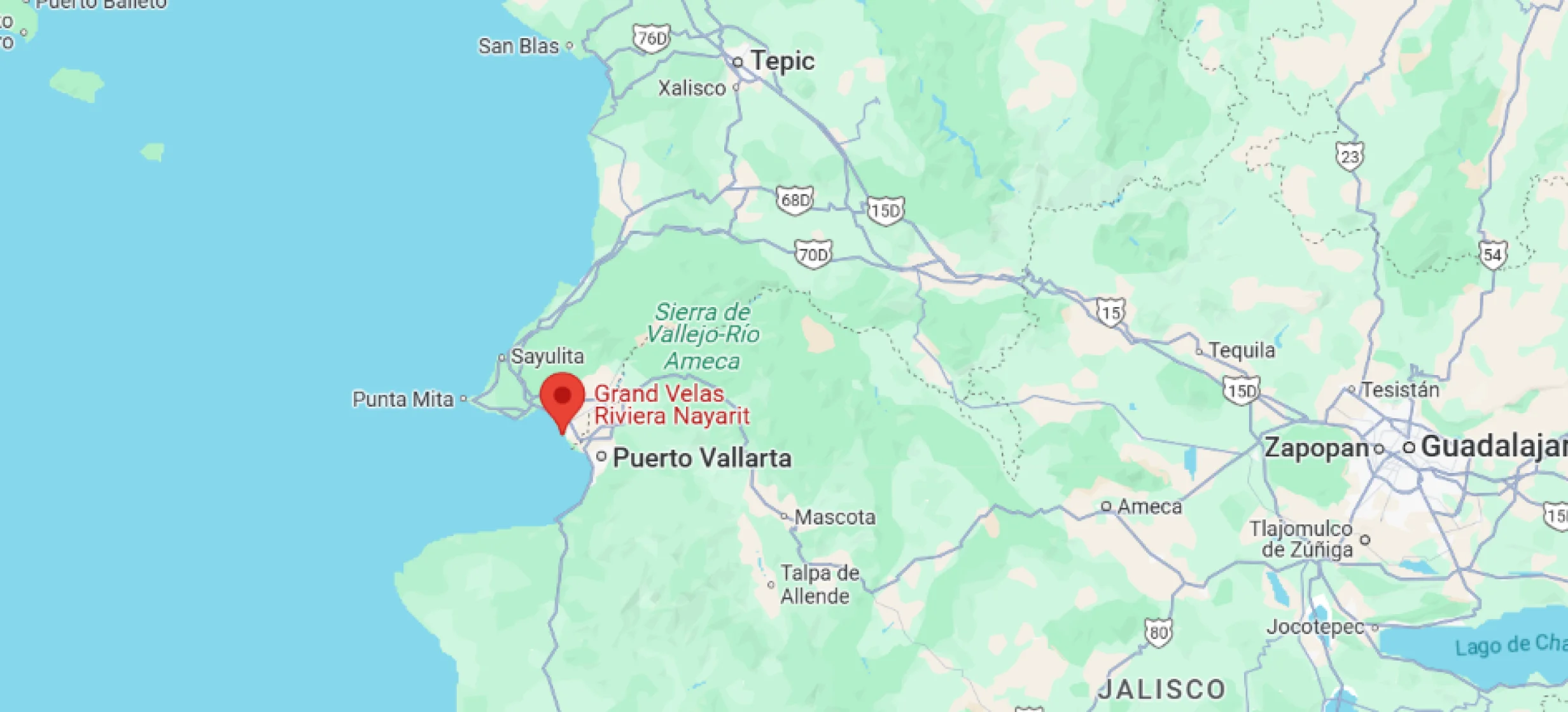 map showing location of Grand Velas Riviera Nayarit in Mexico