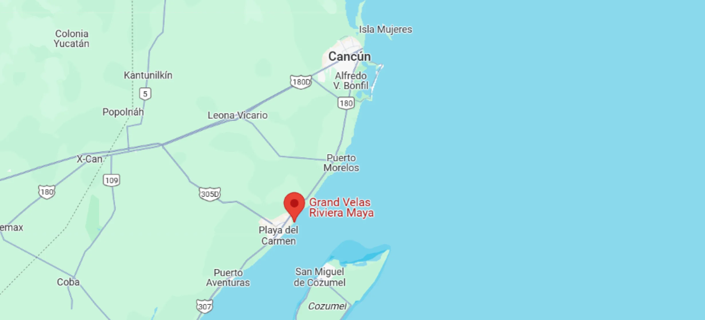map showing loaction of Grand Velas Riviera Maya in Mexico