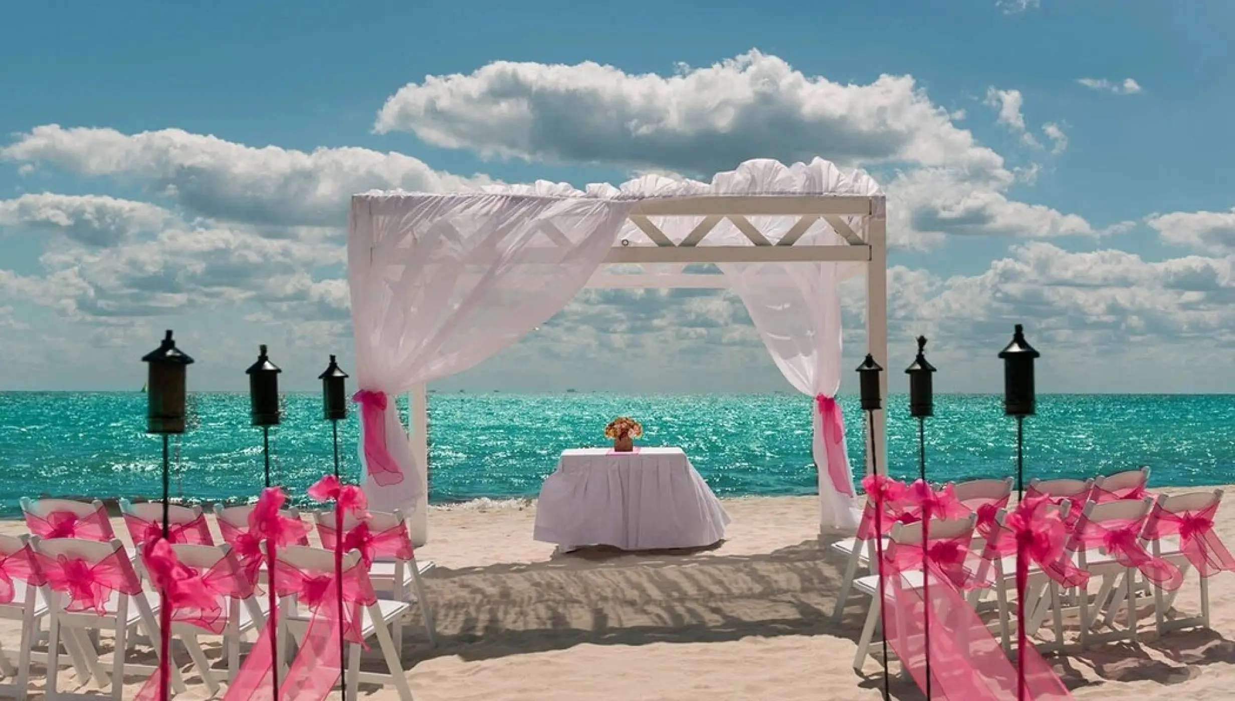 beach wedding setup at Ocean Maya Royale