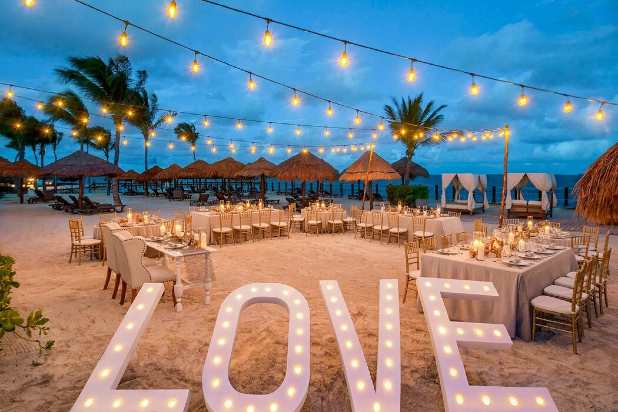 beach reception setup at Ocean Maya Royale