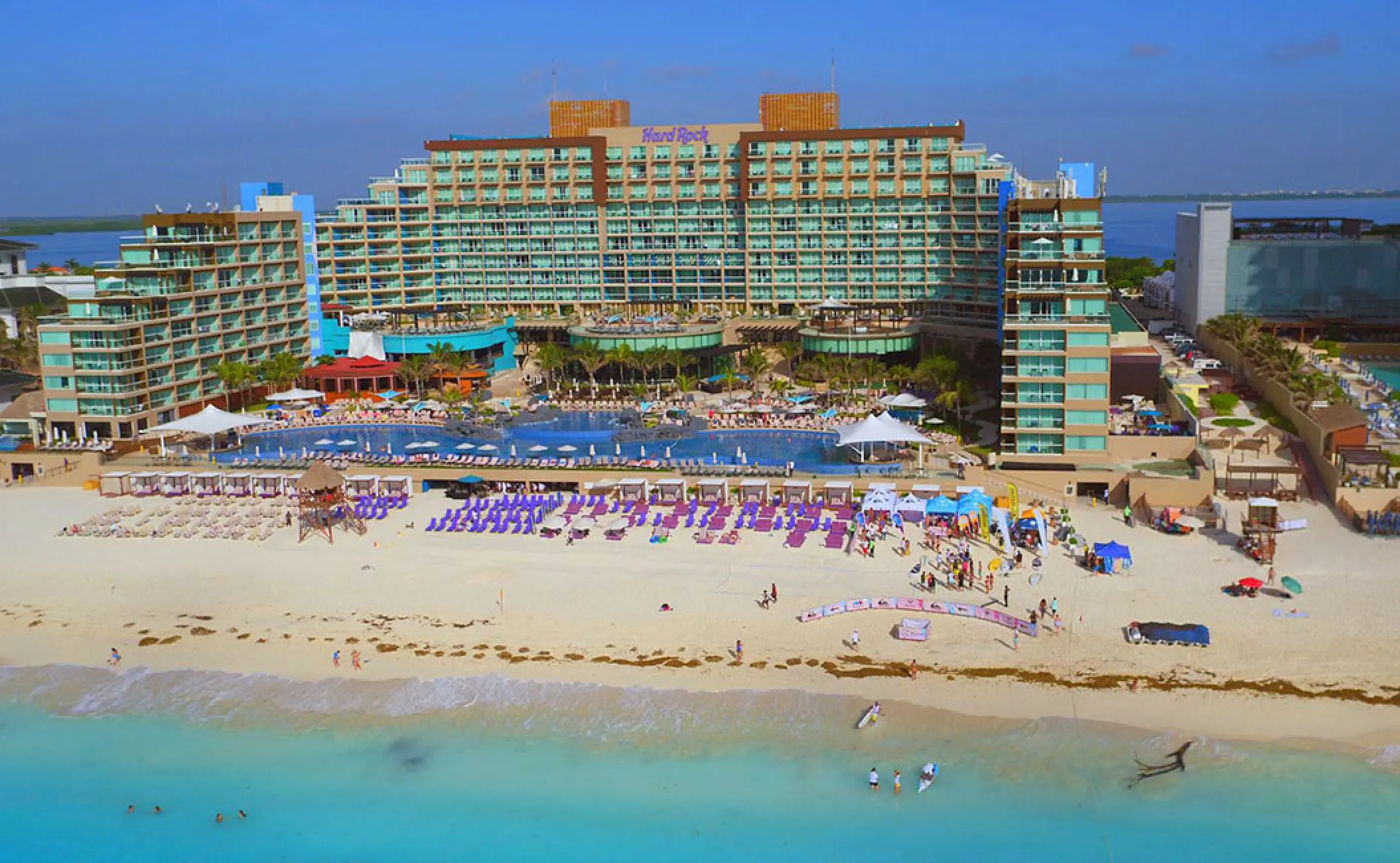 Hard Rock Cancun beachfront main building and pool overview, Cancun