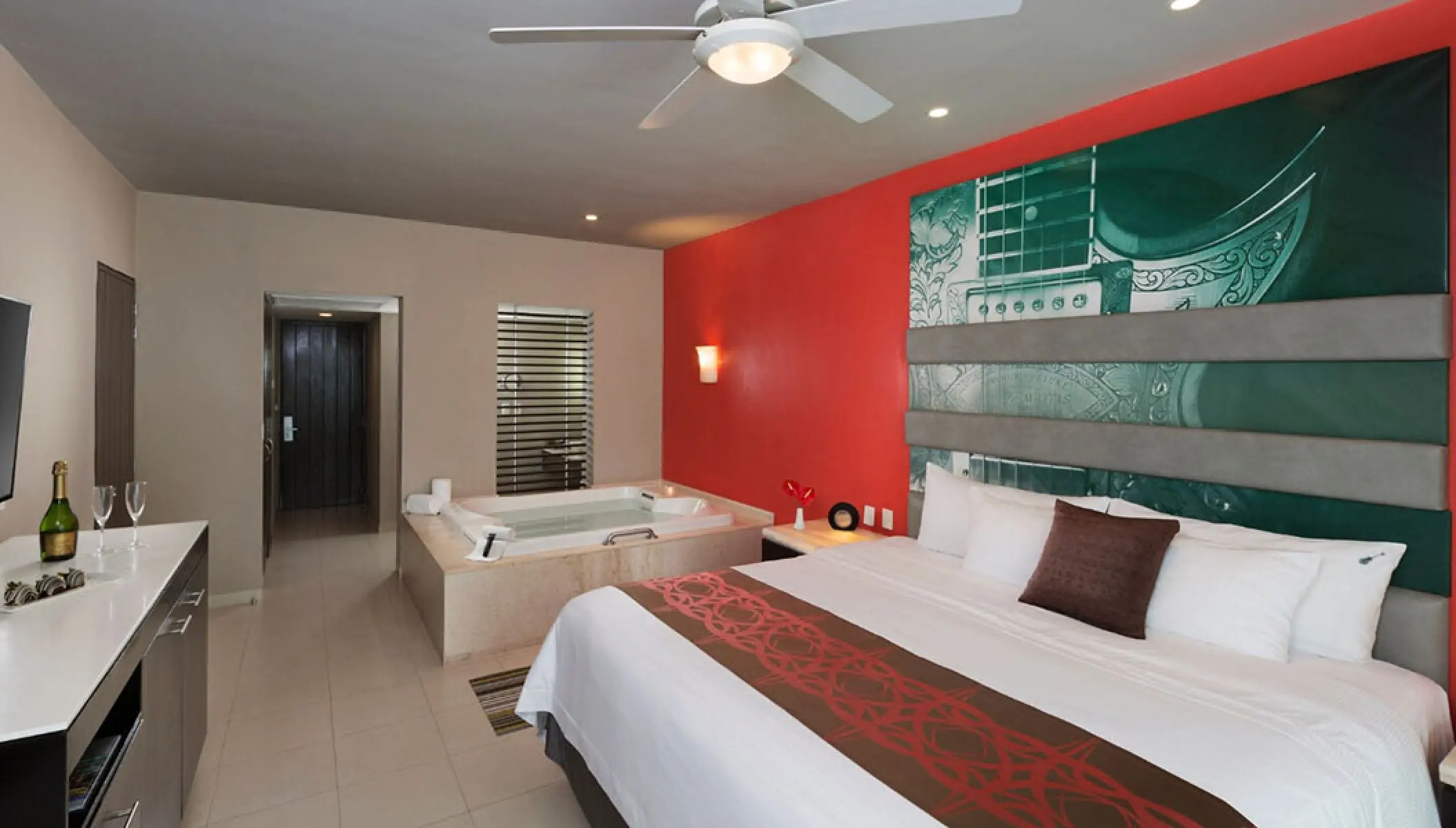 Deluxe Platinum guest room with king bed and indoor whirlpool tub at Hard Rock Vallarta, Puerto Vallarta