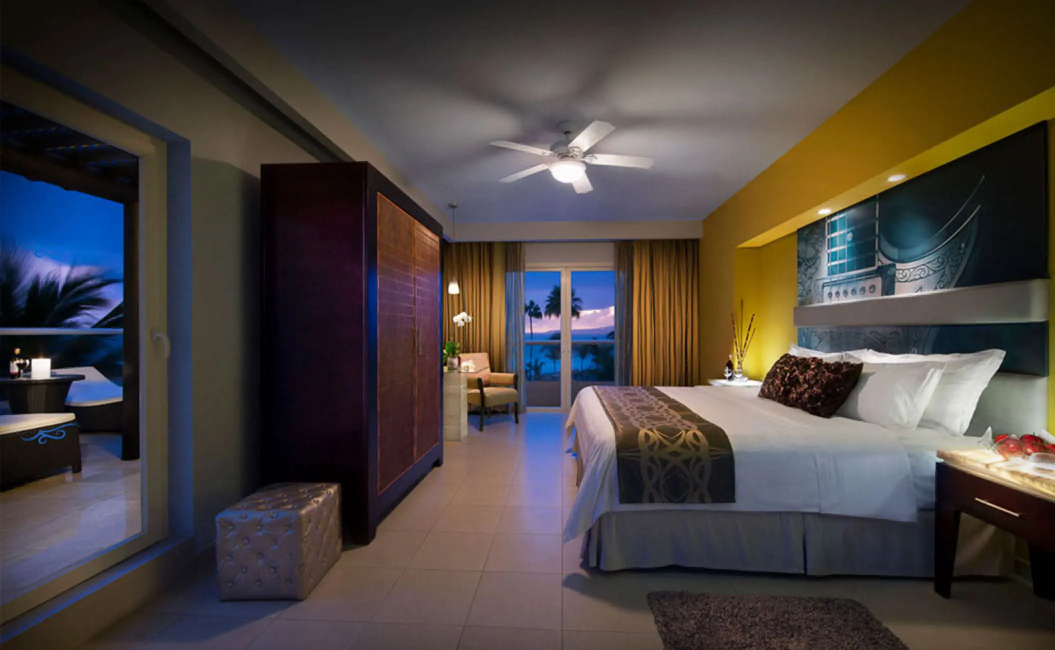 Hard Rock Hotel Vallarta Rock Suite Platinum bedroom with balcony view, Puerto Vallarta