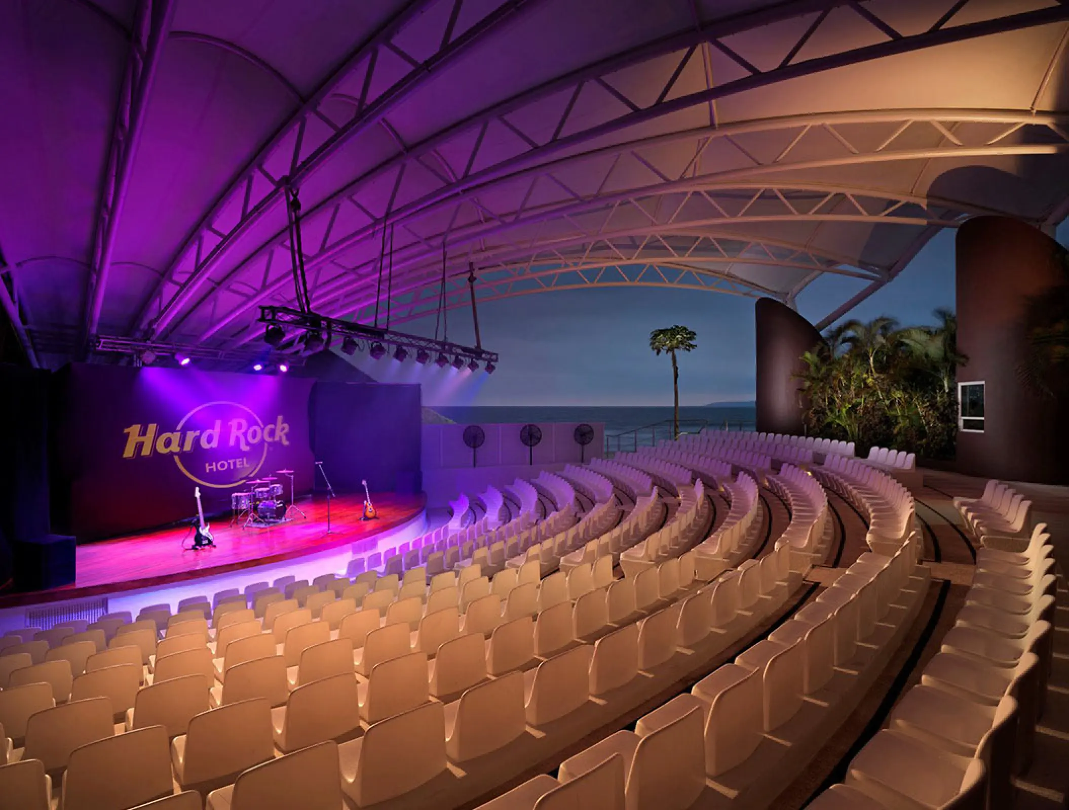 Outdoor amphitheater stage and tiered seating at Hard Rock Hotel Vallarta, Puerto Vallarta