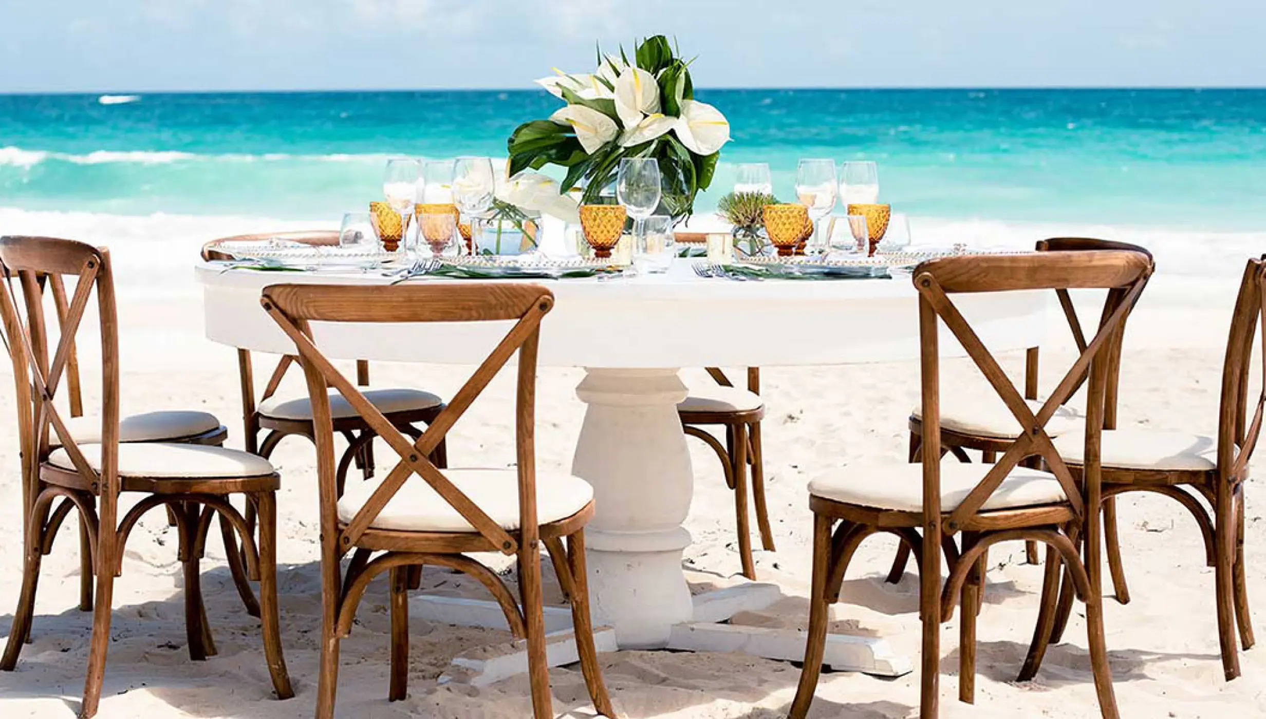 Beach reception setup at Hard Rock Hotel Vallarta.