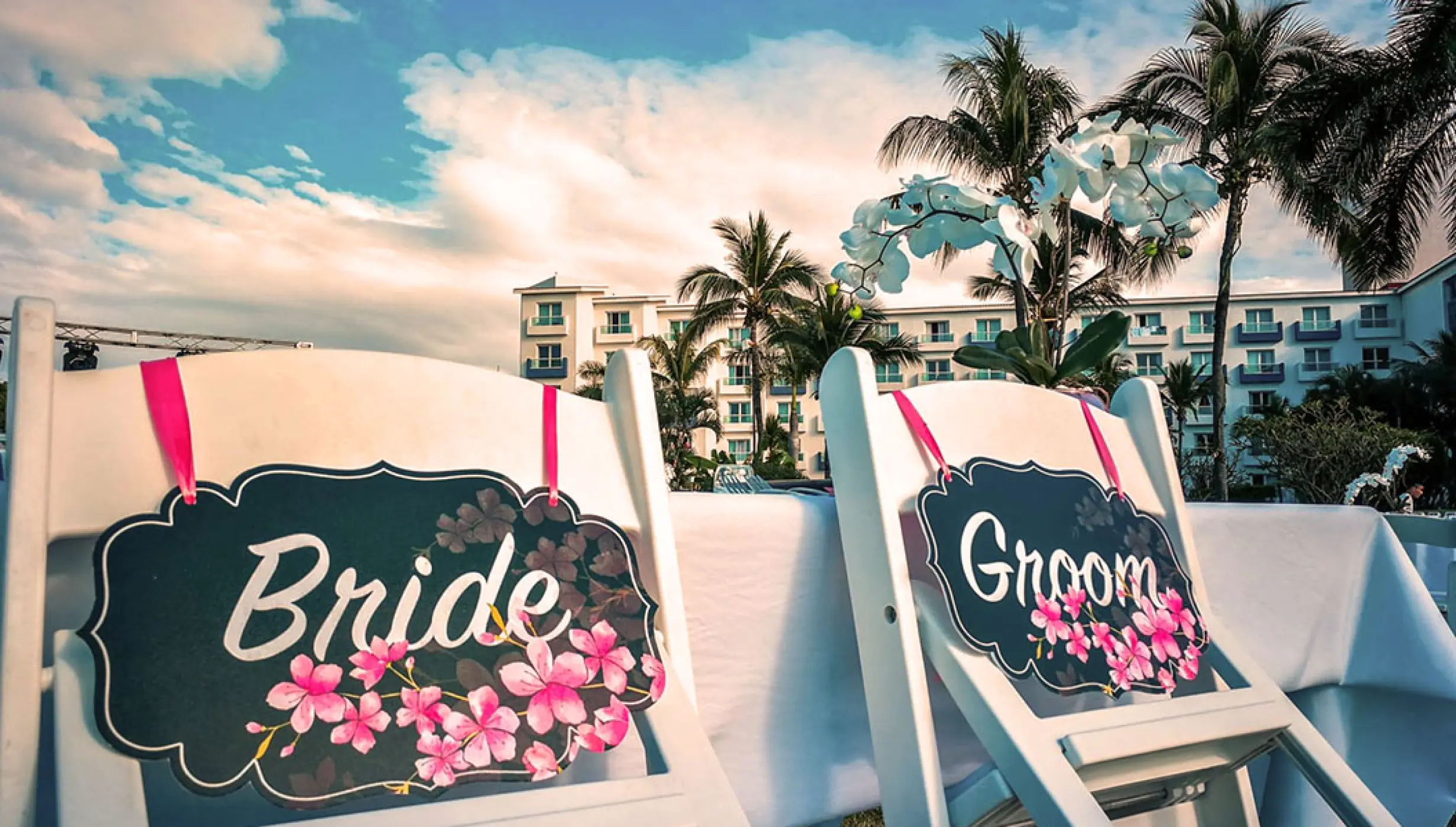 Palm Terrace Wedding Venue decor datail at Hard Rock Hotel Vallarta.