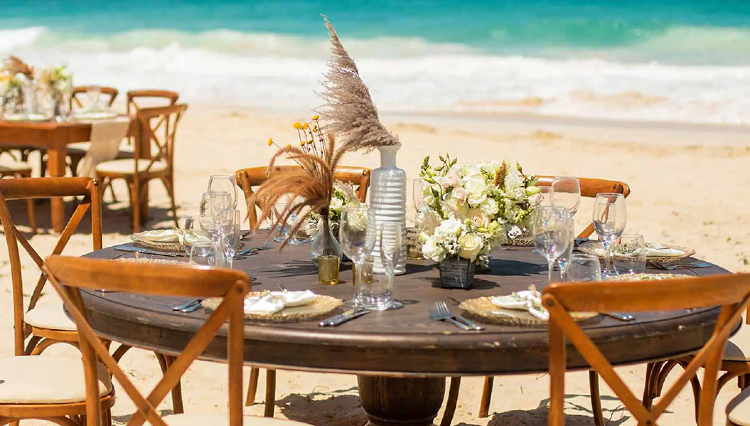 Reception setup detail at Sunset beach Wedding Venue at Hard Rock Hotel Vallarta.