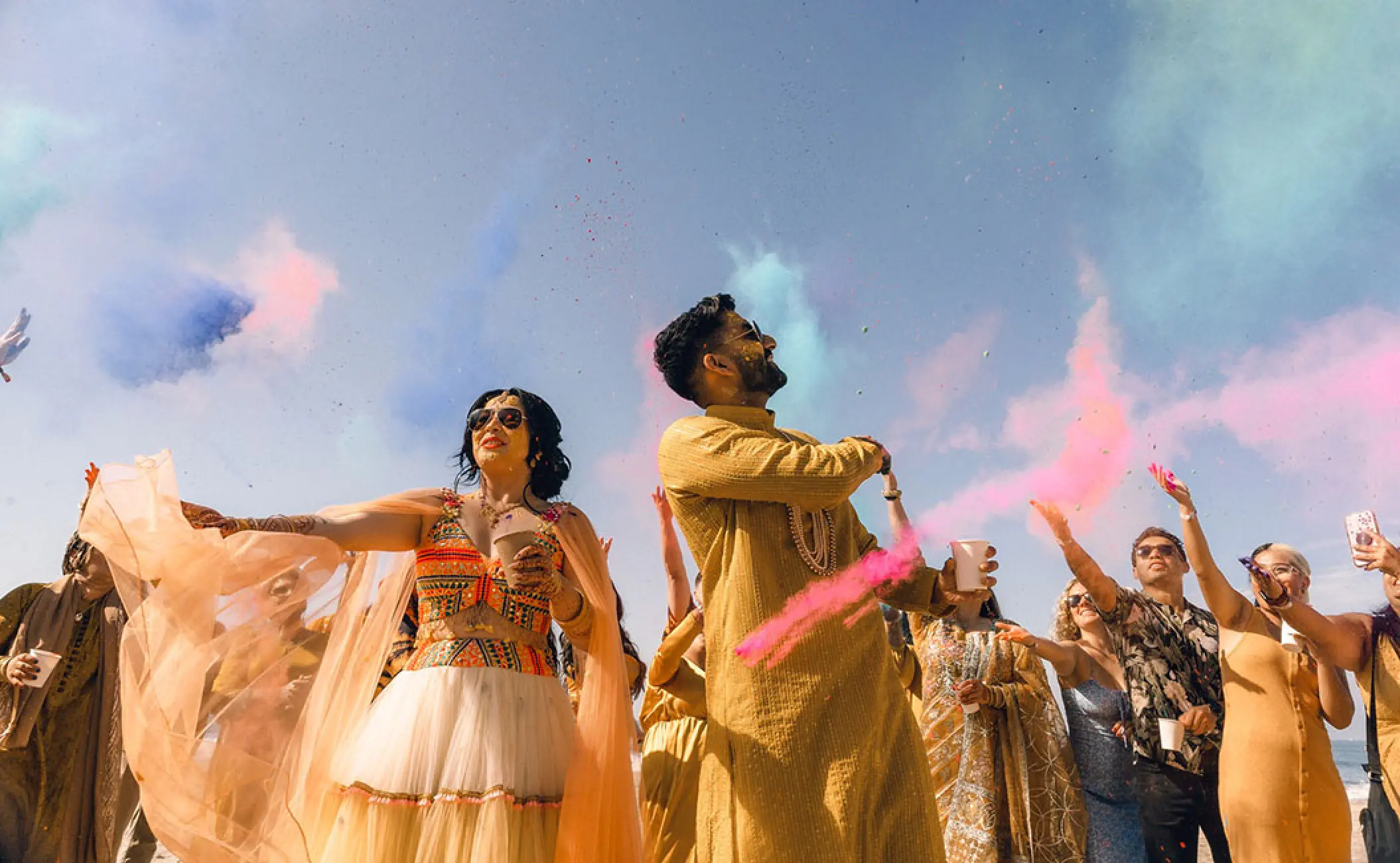 South Asian wedding celebration with colorful powder at Hard Rock Hotel Vallarta, Puerto Vallarta