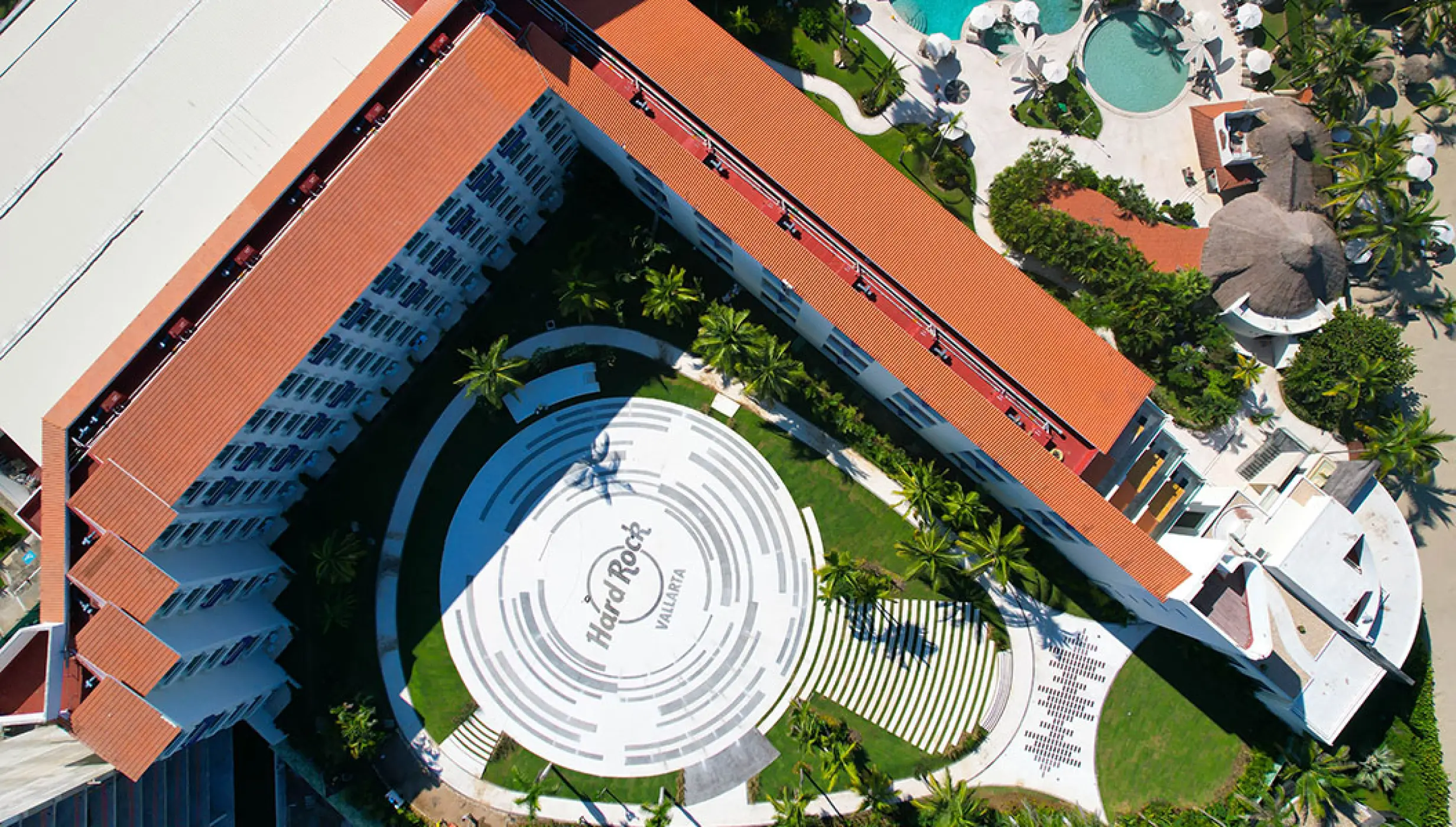 Aerial view of the Sunset Terrace wedding venue at Hard Rock Hotel Vallarta, Puerto Vallarta