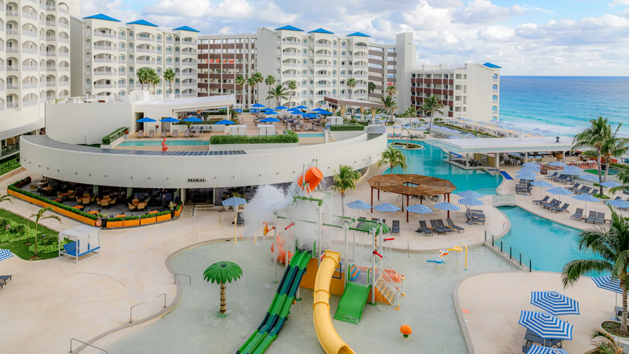 Kids water park and beachfront swimming pools at Hilton Cancun Mar Caribe, Cancun