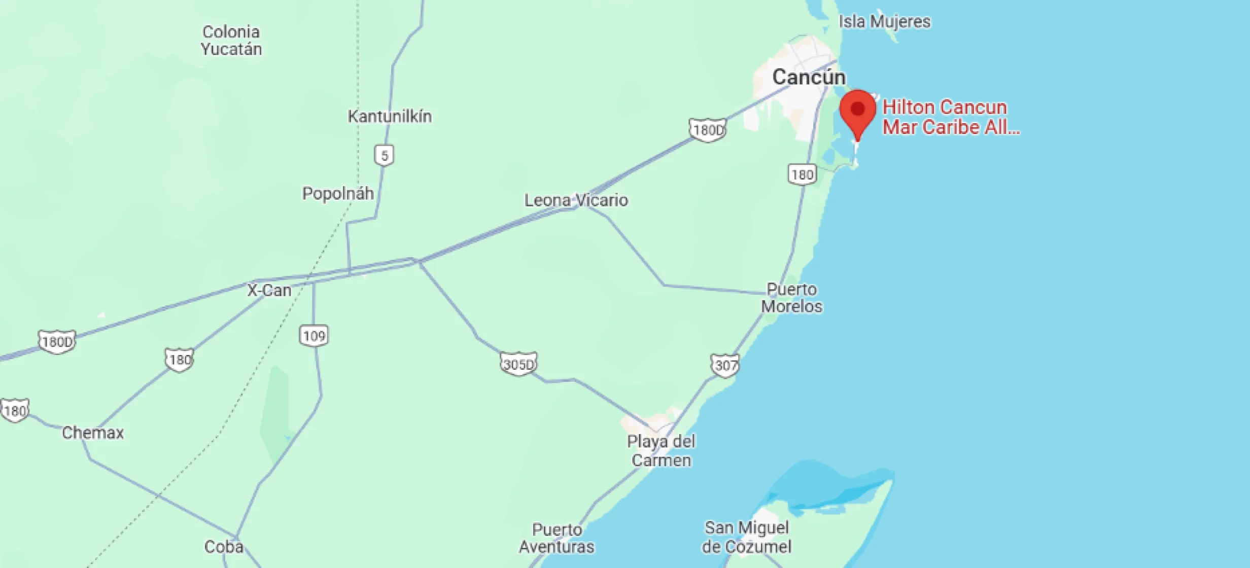 map showing location of Hilton Cancun Mar Caribe in Mexico
