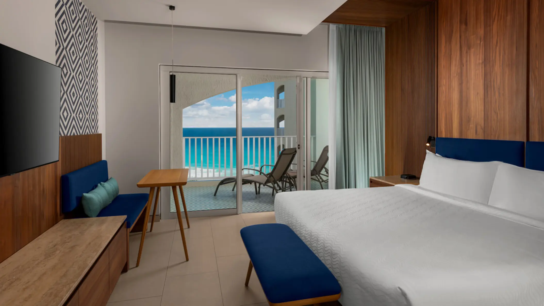 Oceanview room with private balcony overlooking the Caribbean at Hilton Cancun Mar Caribe, Cancun