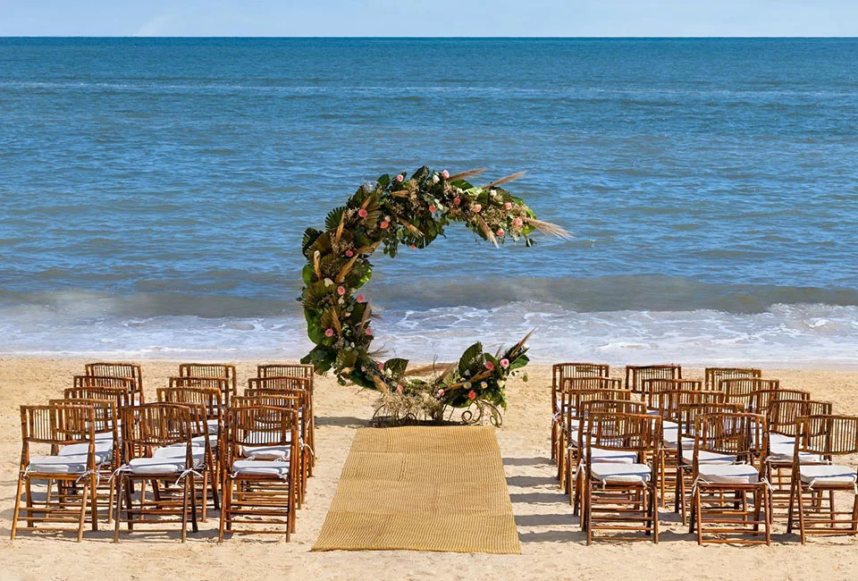 Ceremony setup on the Beach Venue at Hilton Cancun