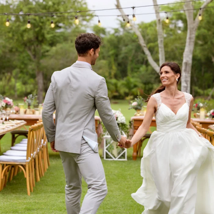 bride and groom at the garden gazebo venue at Dreams La Romana