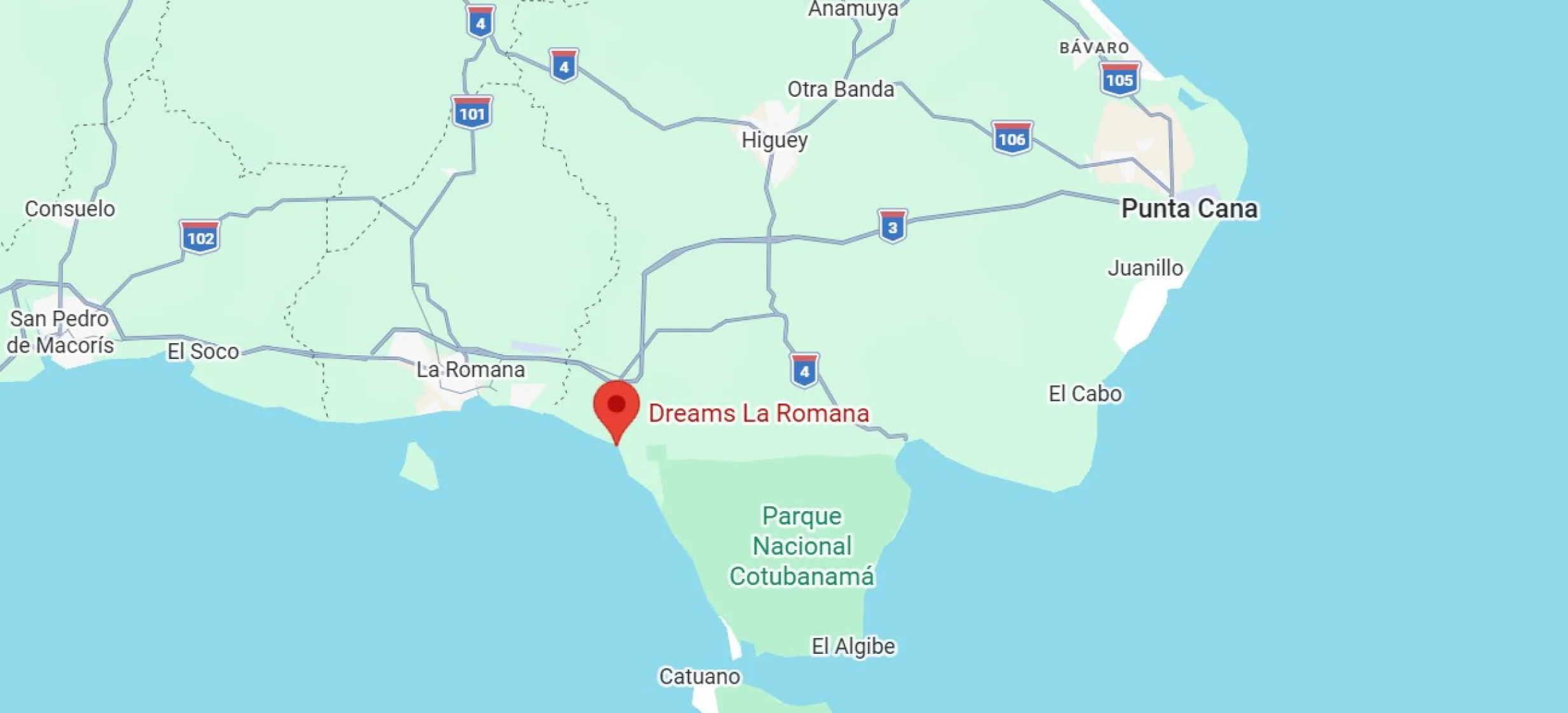 map showing location of dreams la romana in the dominican republic