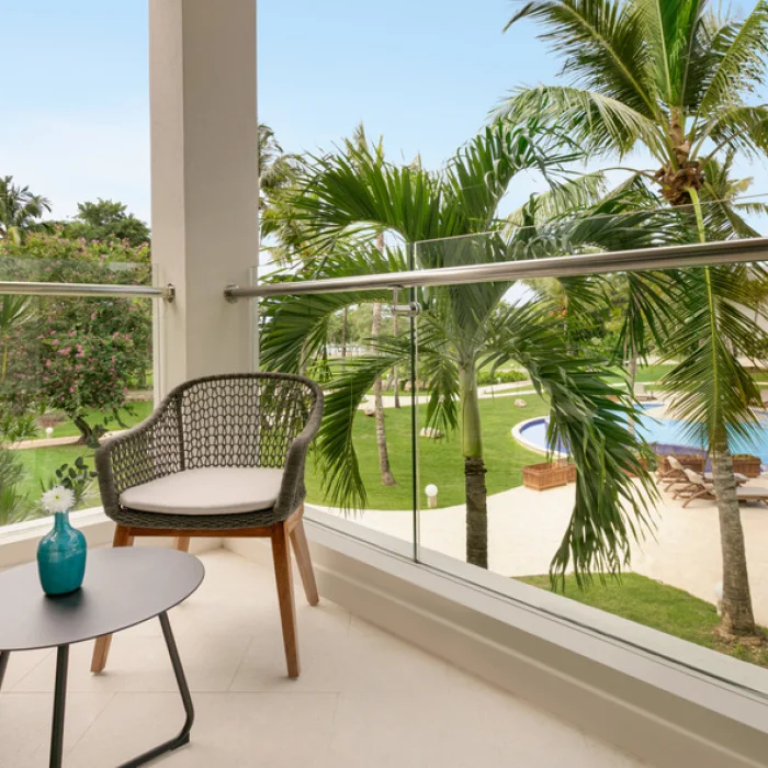 premium partial oceanview suite balcony at Dreams La Romana