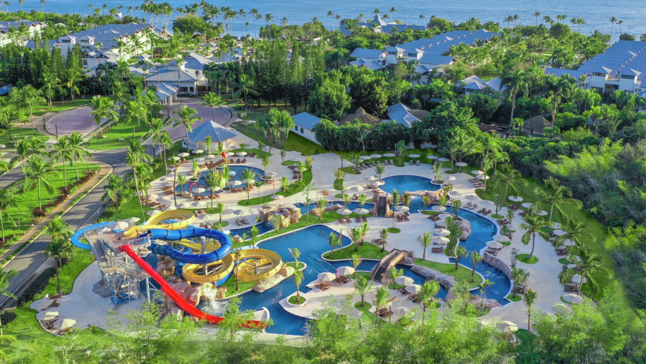 aerial view of the pools and waterpark at Dreams La Romana