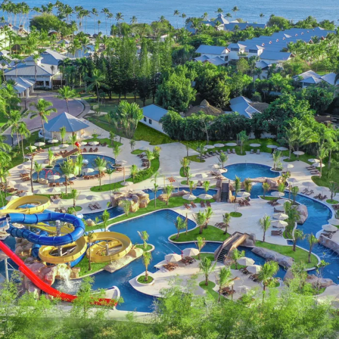 aerial view of the pools and waterpark at Dreams La Romana