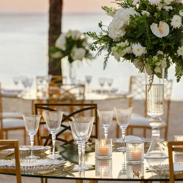 beach reception setup at Secrets La Romana