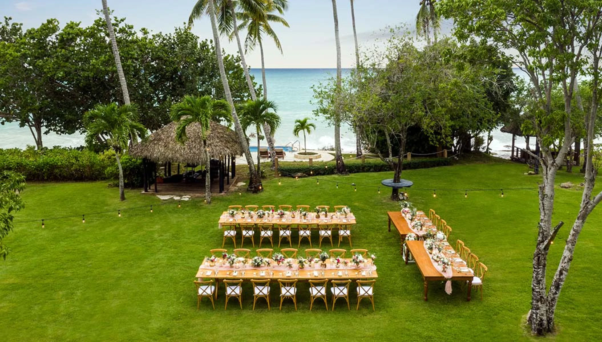 reception setup on the garden at Secrets La Romana